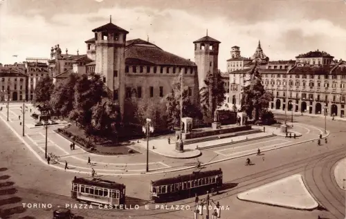 C078 Italien Torino Piazza Castello e Palazzo Nadama 1942 Vintage Postkarte