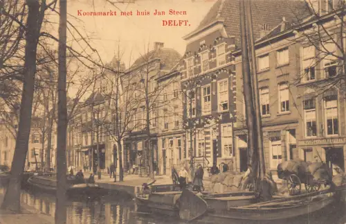 A962 Niederlande Delft Koornmarkt met huis Jan Steen Boot Vintage Postkarte