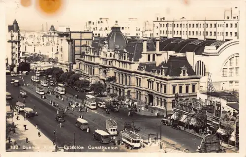A986 Argentinien Buenos Aires Estacion Constitucion RPPC Straßenbahn Bus Postkarte