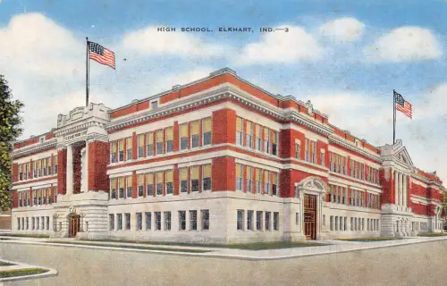 A962 US Indiana High School Elkhart Vintage Postkarte