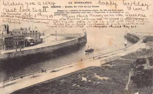 C064 Frankreich La Normadie Dieppe Entree du Port et les Jetees, Boote 1903 Postkarte