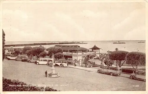A982 England 1949 Pavillon und Pier Ryde Isle of Wight Bus Vintage Postkarte