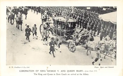 A983 Königliche Krönung von König George V Queen Mary 1911 Kutsche in Abtei Postkarte