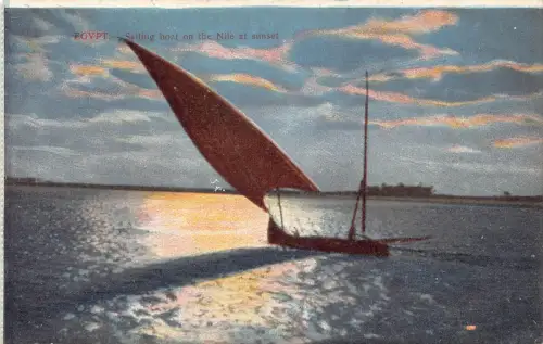 A940 Ägypten Segelboot auf dem Nil bei Sonnenuntergang Vintage Postkarte