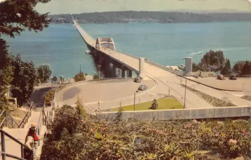 A974 USA 1945 Lake Washington Bridge Vintage Postkarte