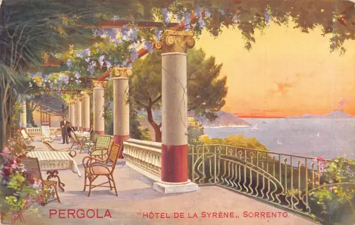 A985 Italien Pergola Hotel de la Syrene Sorrent Restaurant Meer Postkarte