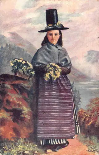 A981 Wales Mädchen in traditioneller Tracht Kultur Blumenstrauß 1907 Postkarte