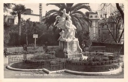C059 Frankreich Grasse Statue de Fragonard Vintage Postkarte