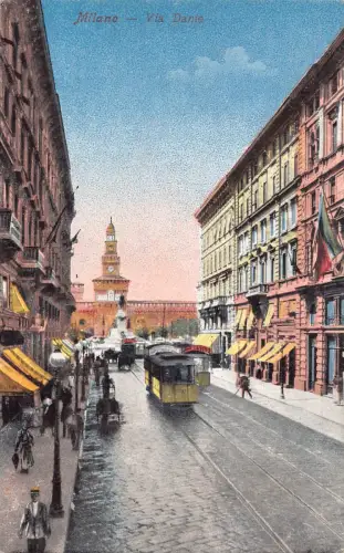 A954 Italien Milano Mailand Via Dante Straßenbahn Vintage Postkarte
