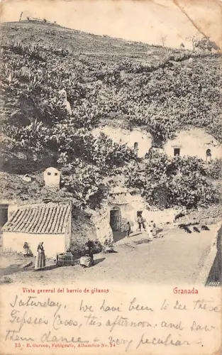 A954 Spanien 1908 Granada Vista General del Barrio de gitanos Vintage Postkarte