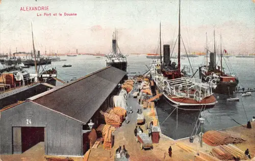 A957 Ägypten Alexandria Port et Douane Steamboat Vintage Postkarte