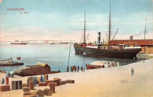 A957 Ägypten Alexandria Hafen Dampfschiff Vintage Postkarte