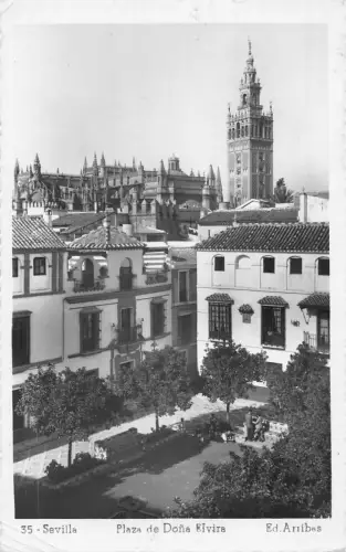 A955 Spanien 1952 Sevilla Plaza del Dona Elvira RPPC Vintage Postkarte