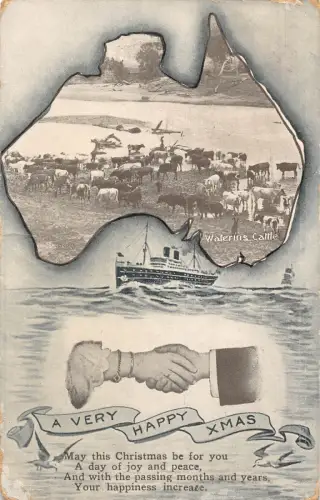 A956 Australien 1915 Waterins Rinderdampfer Hände über Weihnachten Postkarte