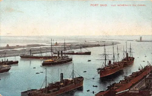 A958 Ägypten Port Said Gesamtansicht der Kanaldampfer Vintage Postkarte