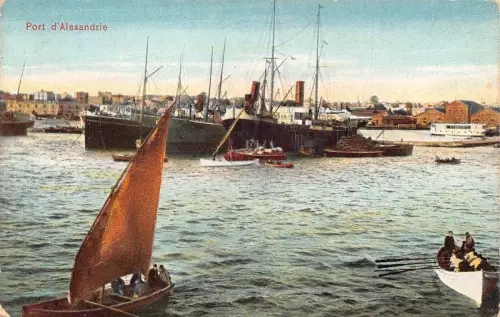 A958 Ägypten Hafen Alexandria Boote Dampfschiffe Vintage Postkarte