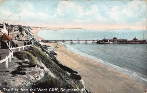 A950 England 1906 Pier von West Cliff Bournemouth Vintage Postkarte