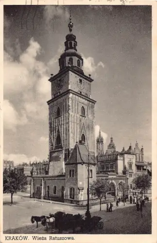 A939 Polen 1932 Krakau Wieza Ratuszowa Kirche Vintage Postkarte