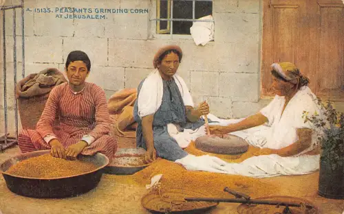 A966 Israel Bauern mahlen Mais in Jerusalem Vintage Postkarte