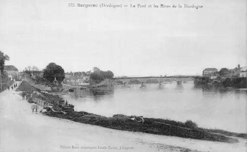 C059 Frankreich Bergerac Le Pont et les Rives de la Dordogne Vintage Postkarte