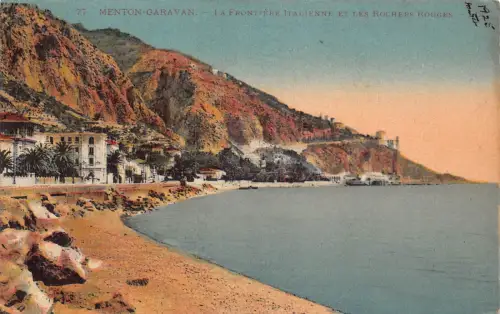 C062 Frankreich Menton Garavan La Frontiere Italienne 1925 Vintage Postkarte