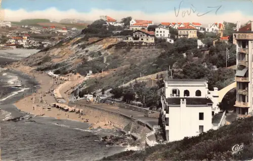 C065 Frankreich Guethary vue generale La Plage RPPC Vintage Postkarte