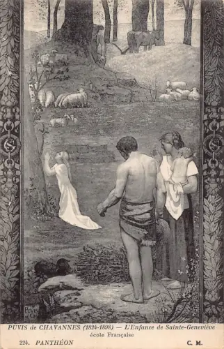 A984 Pantheon Paris Art Puvis Chavannes L'Enfance de Sainte Genevieve Postkarte