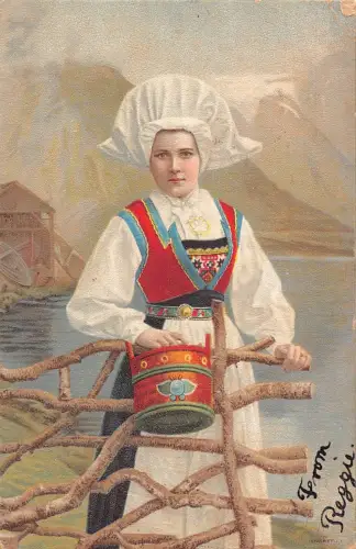 A979 Norwegen 1903 Bauernmädchen in Tracht Ethno See Postkarte