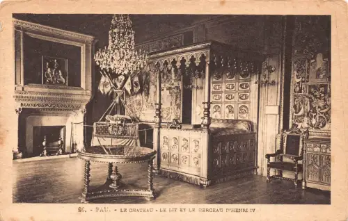 C061 Frankreich Pau Le Chateau Le Lit et le Berceau d'Henri IV Vintage Postkarte