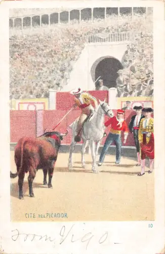 A979 Spanien Cite del Picador Toreador Stierkampf Litho Vintage Postkarte