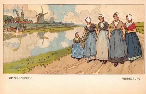A977 Niederlande Middelburg Op Walcheren Frauen Trachtenkunst Postkarte