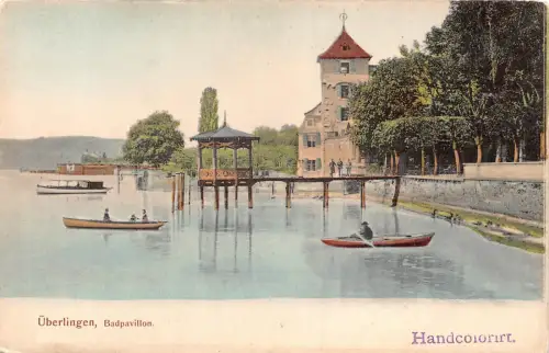 A976 Deutschland Ueberlingen Badpavillon Boote Musikpavillon Vintage Postkarte