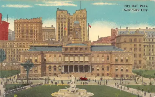 A971 US New York City Hall Park Vintage Postkarte