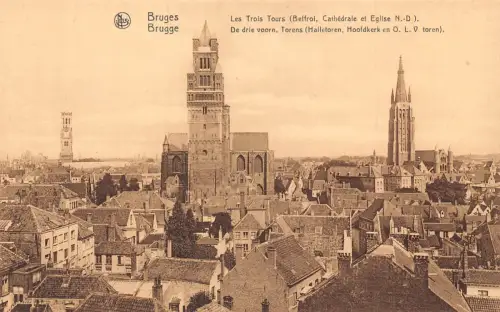 C055 Belgien Brügge Les trois Tours Vintage Postkarte