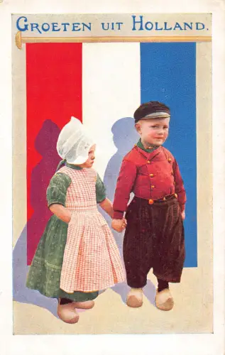 A938 Niederlande Groeten uit Holland Kinder Trachten Flagge Postkarte