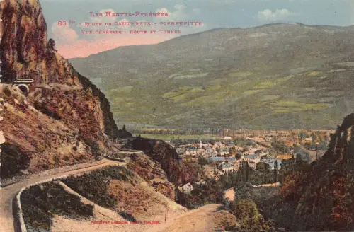 C064 Frankreich Les Hautes Pyrenäen vue generale route et Tunnel Vintage Postkarte