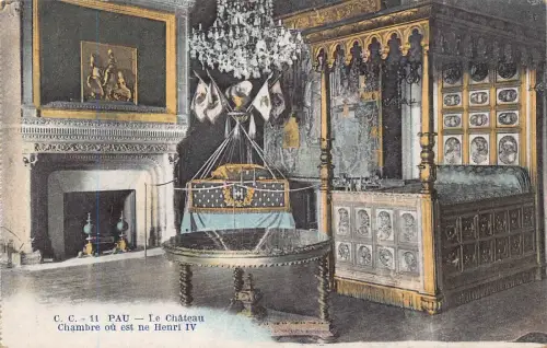 C065 Frankreich Pau Le Chateau Chambre ou est ne Henri IV Vintage Postkarte