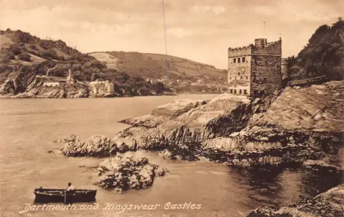 A951 England Dartmouth and Kingswear Castles Boot Vintage Postkarte