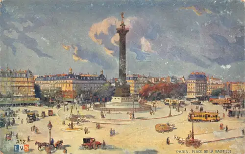 C053 Frankreich Paris Place de la Bastille Vintage Postkarte