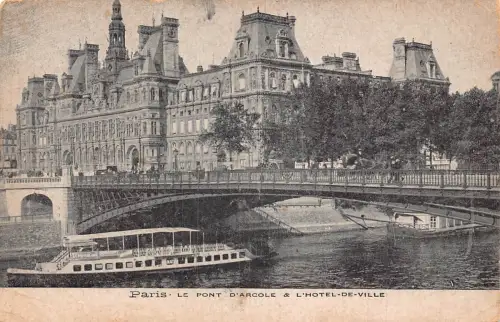 C063 Frankreich Paris Le Pont d'Arcole L'Hotel de Ville, Boot 1905 Vintage Postkarte