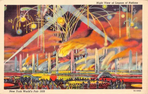 A968 US New York Weltausstellung 1939 Nachtansicht Lagune der Nationen Postkarte