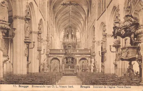 C054 Belgien Brügge Interieur de l'Eglise Notre Dame 1929 Vintage Postkarte