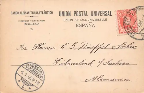 A960 Spanien Barcelona Banco Aleman Transatlantico 1905 Deutschland Ganzsache