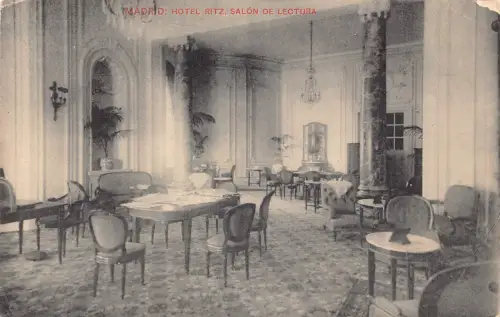 A957 Spanien 1913 Madrid Hotel Ritz Salon de Lectura Vintage Postkarte
