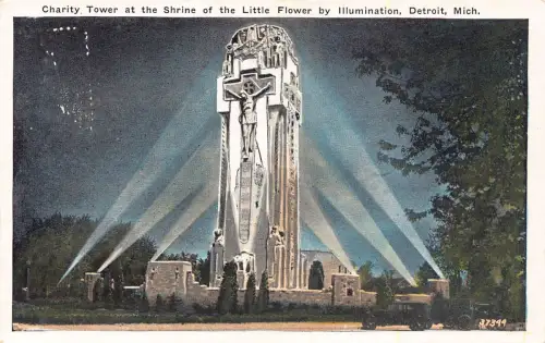 A987 US Charity Tower Shrine Night Illumination Detroit Michigan Postkarte