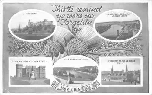 A981 Schottland Inverness Distel Blumenschloss Flora Macdonald Statue Postkarte