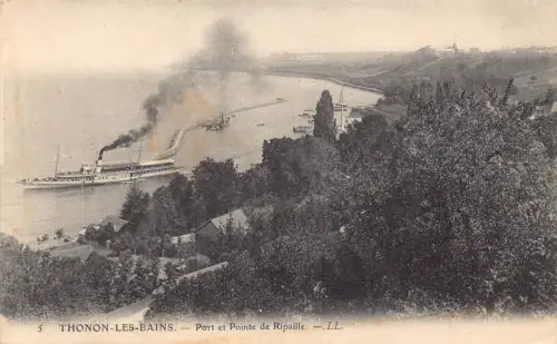 C071 Frankreich Thonon les Bains der Hafen und die Schiffe 1918 Vintage Postkarte