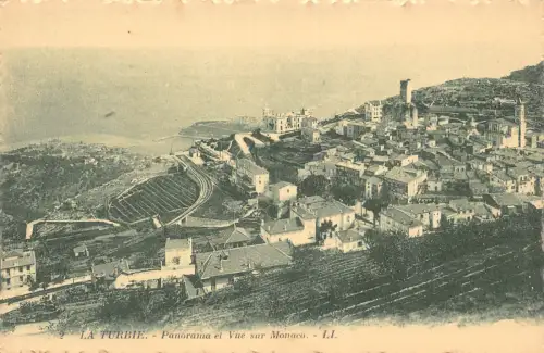 C073 Frankreich La Turbie Panorama et Vue sur Monaco Vintage Postkarte