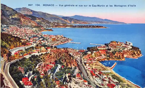 A963 Monaco Vue generale vue sur Cap Martin et les Montagnes d'Italie Postkarte