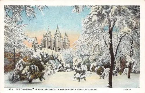 A971 US Mormonentempelgelände im Winter Salt Lake City Utah Vintage Postkarte